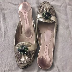 Enzo Angiolini Leather Pewter Tapestry JAEMARIE Mule Slides